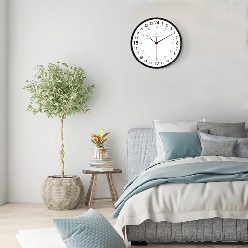 Lafocuse 12 Inch Silent Black 24 Hour Wall Clocks Battery Operated, Analog Military Time Wall Clock for Living Room Decor, Reloj de Pared Modern Decorative Kitchen Wall Clock for Bedroom Home Office