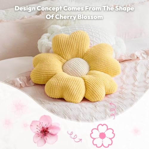 Sioloc Yellow Flower Pillow, Decorative Throw Pillow for Bed, Cute Daisy Flower Shaped Floor Cushion for Pet, Couch & Room Decor (15.7 Inch)