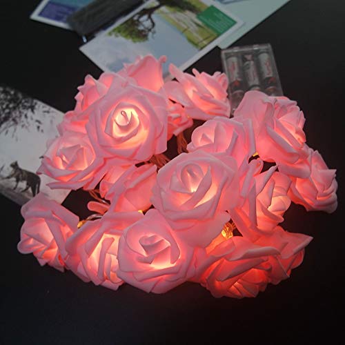 Fantasee LED Pink Rose Flower String Lights Battery Operated for Wedding Home Party Birthday Festival Indoor Outdoor Decorations Large Rose Flower Diameter 6cm (6.6ft 20LED, Pink Rose Warm Lights)