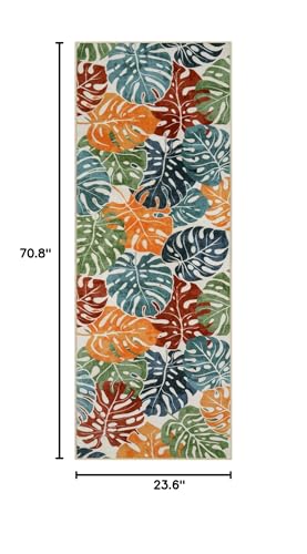 Wonnitar Tropical Washable Runner Rug 2x6, Non-Slip Colorful Leaf Runner Rugs for Kitchen, Low Pile Coastal Soft Bathroom Carpet Floor Throw Mat for Laundry Room Entrance Hallway