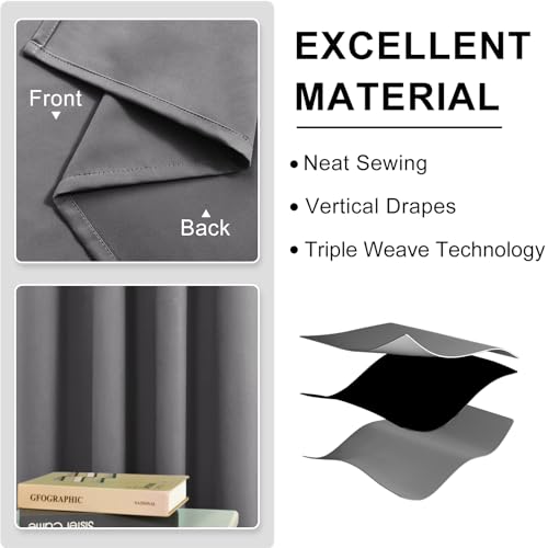 DWCN Blackout Curtains for Bedroom, Grey Curtains 63 Inch Length 2 Panels, Thermal Light Blocking Drapes for Living Room, Solid Grommet Window Treatments, W42 x L63 Inch