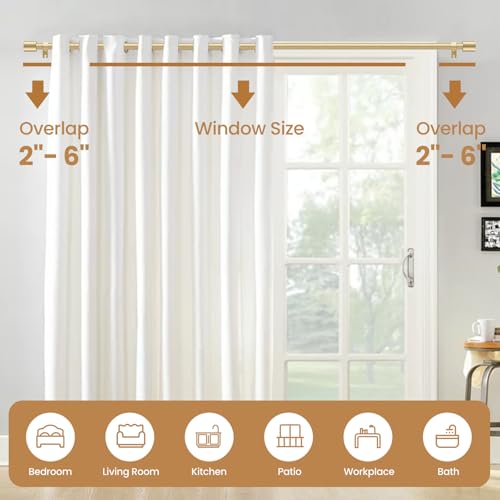 Gold Curtain Rod for Windows 28 to 48 Inch, 5/8 Inch Splice Adjustable Curtain Rod Gold with 2 Brackets, Easy Installation and Simple End Caps, For Living Room, Bedroom, Outdoor