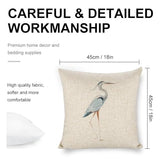 Linen Throw Pillow Covers Blue Egret on Coastal 18x18 Decorative Pillows for Bed Couch Cushion Sofa Outdoor
