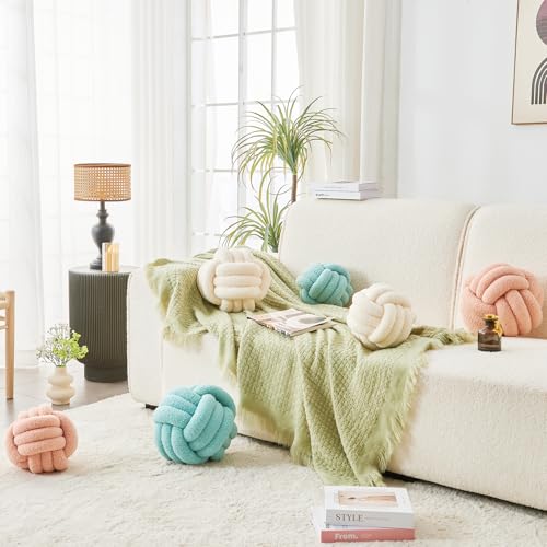 LUSJNGE Decorative Throw Knot Pillow Ball for Home Chair Sofa Couch Bed Aesthetic Round Decor Pillows Lambswool Knotted Pillow Cushion (Beige, 13 inches)