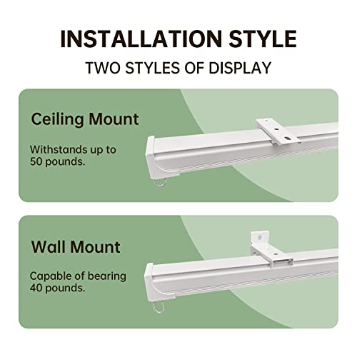 MaKefeile Ceiling Curtain Tracks 12FT,Curtain Track Wall Mount,Ceiling Mounted Sliding Door Curtains Rails Outdoor Extra Long Curtains Rod Room Divider Track for Living Bedroom with Hooks,White