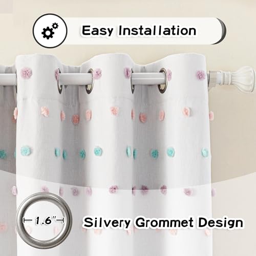 MYSKY HOME Kids Blackout Curtains for Boys Bedroom 84 Inch Long 100% Light Blocking Cute Curtains for Playing Room 2 Panels Grommet Nursery Drapes with Rainbow Pom Pom Sheer 2 Layered 52W x 84L