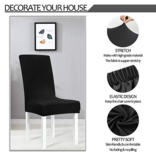 Obstal Black Stretch Spandex Dining Room Chair Covers ?Set of 4 Universal Removable Washable Chair Seat Slipcovers Protector for Kitchen, Ceremony, Wedding, Banquet, Hotel and Party