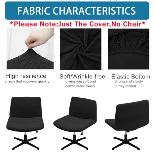 Vanity Chair Cover Criss Cross Chair Cover Waterproof and Elastic Armless Chair Slipcover Armless Chair Covers Office Chair Covers (Black,Just The Cover,No Chair)