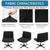 Vanity Chair Cover Criss Cross Chair Cover Waterproof and Elastic Armless Chair Slipcover Armless Chair Covers Office Chair Covers (Black,Just The Cover,No Chair)