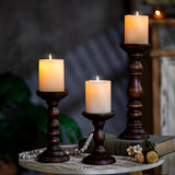 Romadedi Wood Pillar Candle Holders, Dark Brown Solid Wood, Set of 3