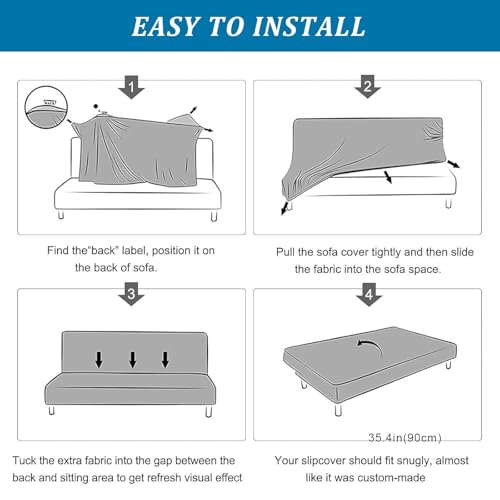PU Leather Armless Sofa Cover Waterproof Futon Covers Full Size Furniture Protector Sofa Bed Slipcovers for Living Room Brown Medium