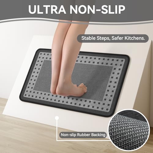 Kitchen Rugs Set of 2, Kitchen Mats for Floor,17x30+17x59 Grey