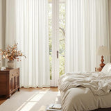 Nanspring Natural Linen Curtains 96 Inches Long for Living Room 2 Panel Set Light Filtering Semi Sheer Drapes Farmhouse with Back Tab Modern Rustic Window Long Curtain for Bedroom Cream W50 x L96