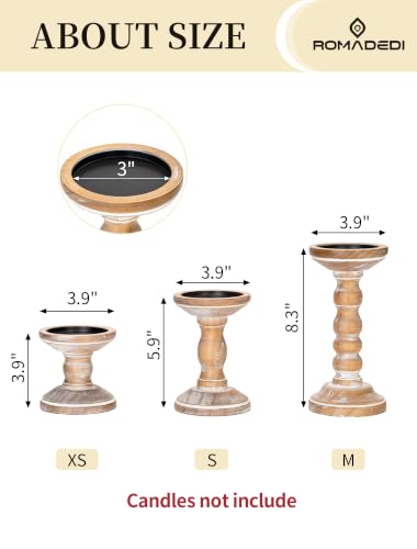 Romadedi Wood Pillar Candle Holders, Set of 3, Farmhouse Decor