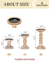 Romadedi Wood Pillar Candle Holders, Set of 3, Farmhouse Decor