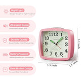 Lamisola Battery Analog Travel Alarm Clock, Small Clock for Bedroom, Desk Table Shelf Clocks for Room Office Bathroom Vanity, Aesthetic Retro Clocks for Kids Girls, Pink