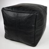 Handmade Moroccan Square Leather Pouf – Delivered Unstuffed – Ottoman, Footstool, Footrest, Hassock, Floor Cushion – Versatile Artisan Accent (Oiled Black)