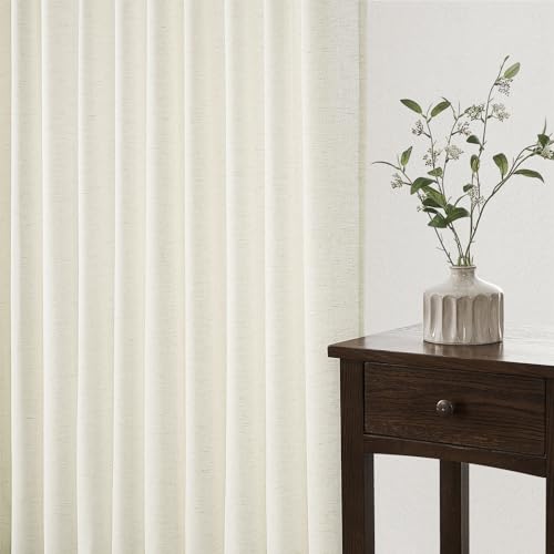 96 Inches Long Pinch Pleated Semi Sheer Curtains,Natural Linen Blended Light Filtering Window Curtains 96 Length 2 Panels for Living Room Bedroom Pinch Pleat Drapes with Hooks 2 Panels 40" Wx96 L