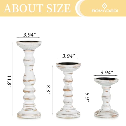 Romadedi Pillar Wood Candle Holders, Whitewashed Brown, Set of 3