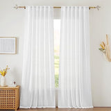 RYB HOME White Curtains Sheer - Linen Texture Sheer Window Covering, Light & Airy Translucent Panels for Bedroom Living Room Patio Glass Door, 52 inch Width x 95 inch Length, Set of 2