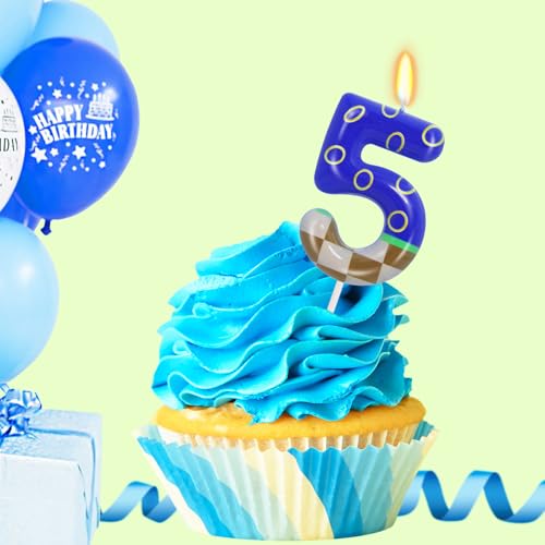 Number 5 Golden Rings Blue Birthday Candle 5 Candle Blue Cake Topper for Boys Girls Hedgehog Cartoon Theme Birthday Party Decorations