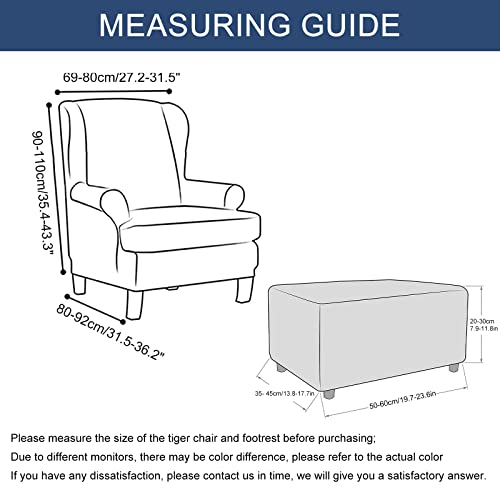 HAOYONG Stretch Wing Chair Cover Set Ottoman Slipcover 2 Pieces Wingback Chair Slipcover and and 1 Piece Rectangle Storage Stool Cover Removable Armchair Sofa Covers for Living Room Bedroom