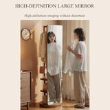 360° Rotatable Full-Length Solid Wood Mirror with Coat Rack | 2-in-1 Floor Standing Makeup & Dressing Mirror for Bedroom, Living Room, Entryway & Cloakroom Storage