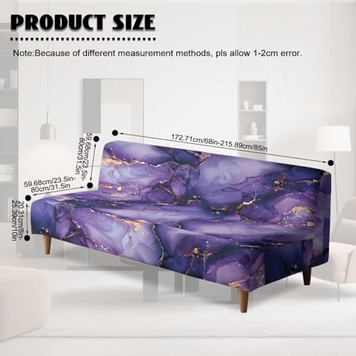 Purple Marble Futon Cover Stretch Armless Sofa Covers Sofa Bed Covers Futon Slipcover Furniture Protector for Living Room Home Decor Washable