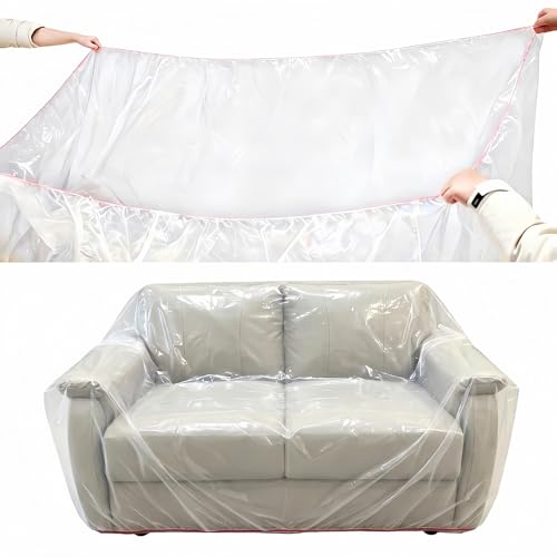 Plastic Loveseat Cover Furniture Cover for Moving - Elastic Band Design, Clear Sofa Cover Protector Loveseat Storage Bag, Waterproof & Dustproof Couch Cover Slipcover 68W x 42D x 42H Inches