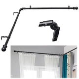 Corner Curtain Rod for Windows 30 to 136 Inches, L-shaped Curved Heavy Duty Corner Window Curtain Rods, Adjustable Renter Friendly 1 Inch Black Drapery Rods for Bedroom Living Room