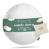 ComfyDown Down and Feather Diameter Round Decorative Pillow Insert, Sham Stuffer - Made in USA (18")