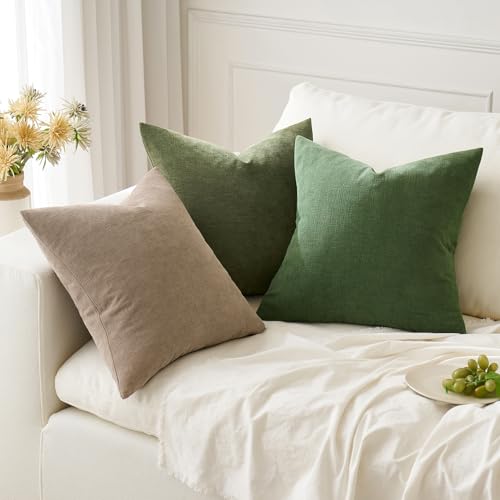 MIULEE Light Brown Couch Pillow Covers 18x18 Inch, Set of 2 Chenille Decorative Square Throw Pillow Covers Farmhouse for Sofa Living Room Bed