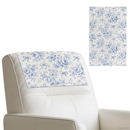 Talayituse Toile De Jouy Floral Bow Print Recliner Headrest Covers for Leather Recliner Universal Sofa Headrest Protector, 17 x 27 inch, Furniture Protectors for Loveseats Theater Seat, 3 Pack