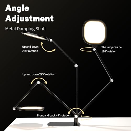 LED Desk Lamp for Home Office, Professional Eye-Caring Diffused Desk Light, 3 Color 10 Brightness Computer Light, Dimmable Office Lamp with Memory & Timer Func, Metal Swing Arm Table Lamp