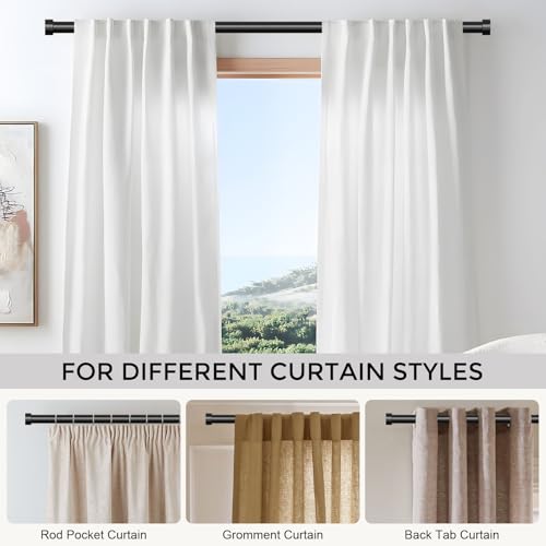 VOIIY Curtain Rods for Windows 48 to 84 Inch(4-7 Feet),Black 1'' Diameter Drapery Rods with End Cap Style Design,Modern Adjustable Heavy Duty Curtain Rod,Size:36''-88''