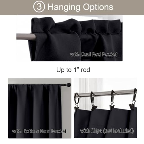 Gwine 24 Inch Long Tier Curtains for Small Window, Short Blackout Kitchen Curtains Over Sink, Half Window Drapes for Bedroom Bathroom Basement, 2 PCS, Each 30" Wx24 L, Black