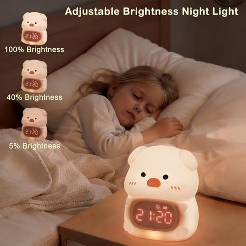 Pig Digital Alarm Clock with Night Light for Kids, Sleep Training Clock with RGB Lights, OK to Wake Clock, Rechargeable Cute Animal Silicone Lamp for Toddler Boys Girls Teens Birthday Room Decor (Pig)