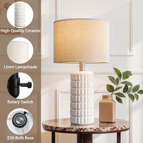 Seealle 23" Modern Ceramic Table Lamps Set of 2 - Table Lamps for Living Room, Farmhouse Bedside Night Stands Lamp for Bedroom, White Nightstand Lamps Set of 2, Desk Lamp for End Table Home Decor