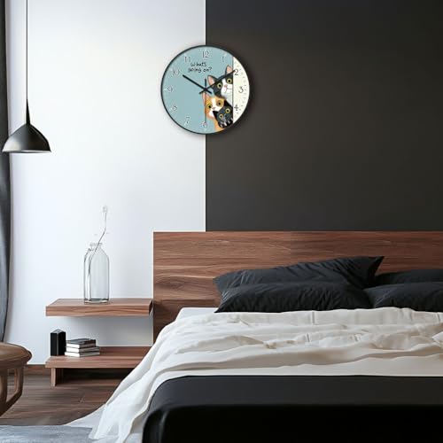 8 inch Plastic Wall Clock Battery Operated, Decorative Round Wall Clock, Quiet Wall Clock, Cat Pattern