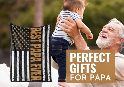 Papa Gifts from Grandkids, Grandchildren, Gifts for Grandpa, Throw Blanket for Grandfather, Presents from Granddaughters Grandsons for Father's Day, Birthday, Christmas - USA FLAG (60 x 80 inches)