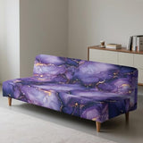 Purple Marble Futon Cover Stretch Armless Sofa Covers Sofa Bed Covers Futon Slipcover Furniture Protector for Living Room Home Decor Washable