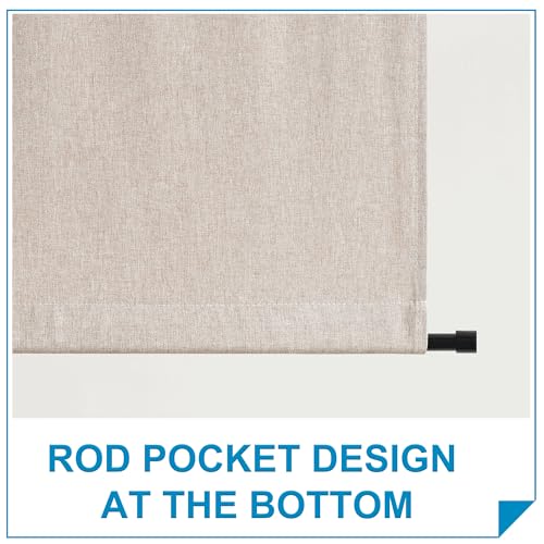 RYB HOME Tricia Room Darkening Curtains for French Door, Nature Linen Blended Privacy Roll Up Door Curtains and Drapes Blinds for Sightseeing and Window Decor, W26 x L69 inch, 1 Pc, Khaki