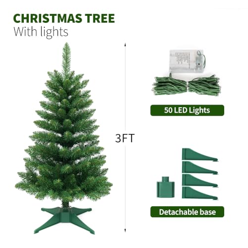 Small Christmas Tree 3FT Artificial Desktop Xmas Tree for Holiday Decor 160 Branch Tips,Green