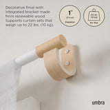 Umbra Bellwood Curtain Rod for Window Drapery, Adjustable Length 42" to 120", Set Includes Finials and Mounting Hardware, White/Natural