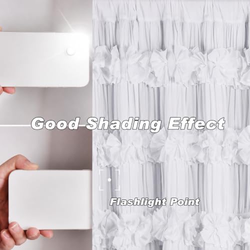 Homechoice Decor White Blackout Drapes - Handmade Ruffles & Butterfly Flower Accents Heat Blocking Window Curtain 54" x 84" x 2 Panels - Thermal Insulated, Soundproof & Light Reducing Curtains (LQ-37)