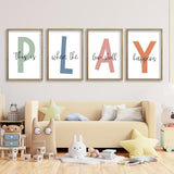 This Is Where The Fun Stuff Happens Kids Playroom Wall Art 11x16 Inch Set Of 4 Rustic Kids Wood Framed Boy Sign Toddler Modren Nursery Interesting Let's Play Prints Wall Hang Decor (Wood)