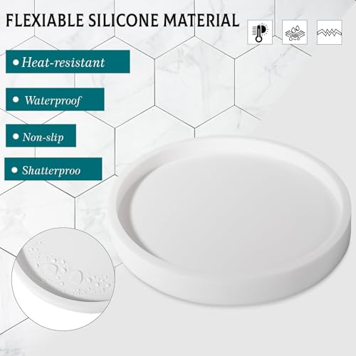 Silicone Bathroom Tray Coffee Table Decor Perfume Organizer, 9" White