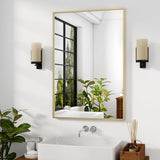 HARRITPURE 28"x20" Rectangle Mirror Bathroom Mirrors for Over Sink Framed | for Wall, Gold Framed Rectangle Mirror Aluminum Alloy Frame Wall-Mounted Horizontally/Vertically for Entryway/Bedroom/Vanity
