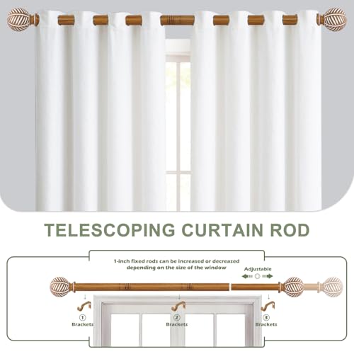 Wood Boho Curtain Rods for Windows:Wooden Farmhouse Decorative Curtain Rod for Bedroom Living Room,Heavy Duty Adjustable Rustic Bamboo Drapery Rods with Imitation Wood Grain Finials,Brown 36-88"