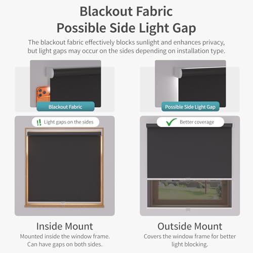 MYshade Blackout Cordless Roller Shades, Room Darkening Free-Stop Roll Up Blinds for Windows, Pull Down Blocking Blind for Home and Office, Easy to Install, 30" W X 72" H, Black